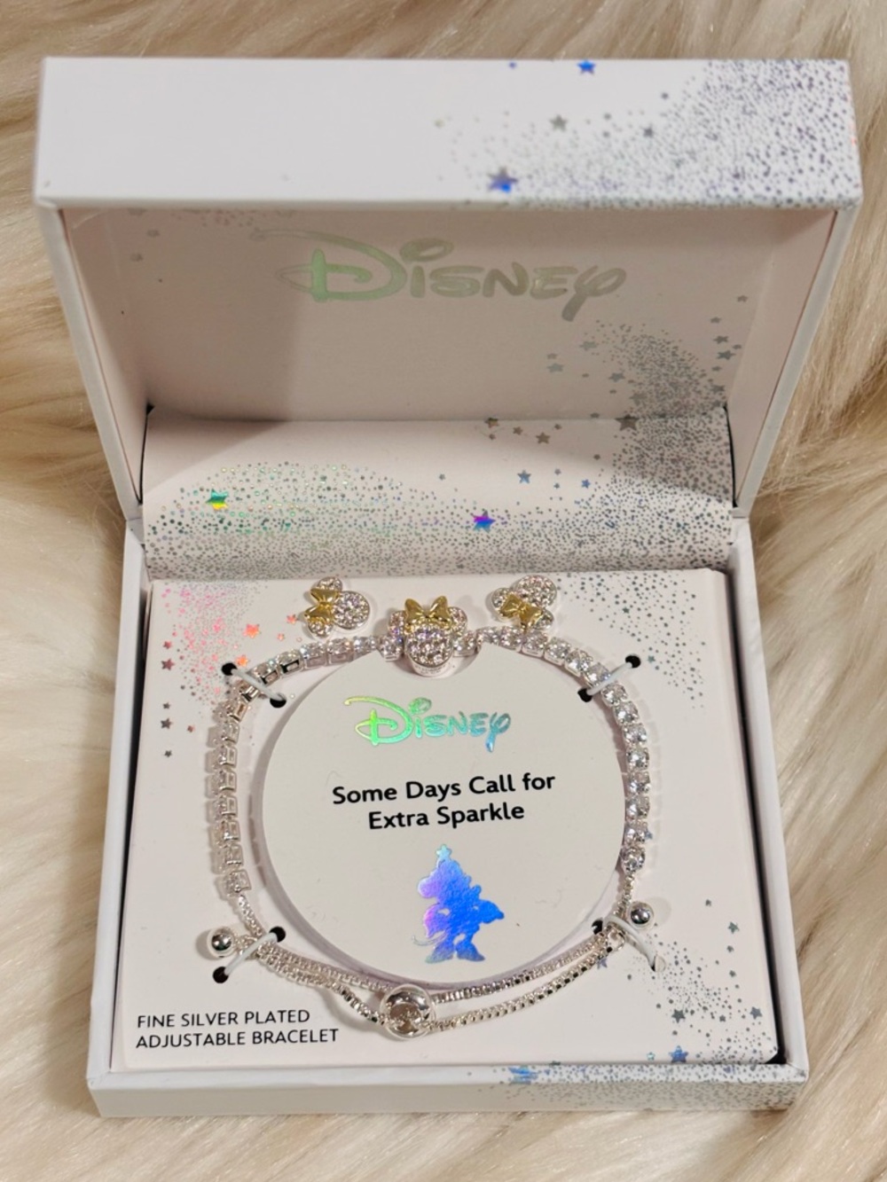 Disney Silver-Plated Sparkling Minnie Adjustable Bracelet and Earrings